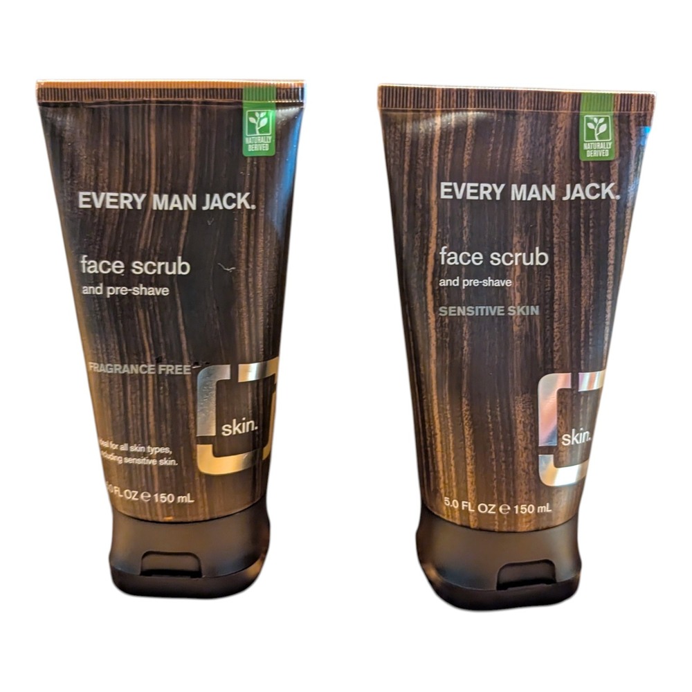 Every Man Jack Face & Pre-Shave Scrub 2-Pack Sensitive Skin Fragrance Free‎ 5 oz